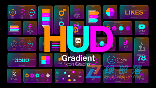 AE/PR模板-科技感HUD渐变图形图标资源包 HUD Gradient lcon Grapns