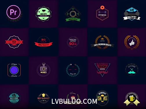 PR模板-51组复古徽章标题预设图形标签动画包
