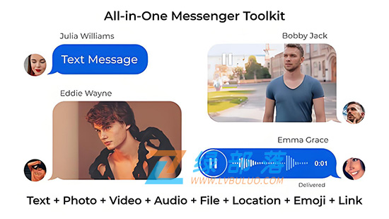 AE/PR模板-聊天软件消息发送气泡对话框语音表情文件图片等素材包