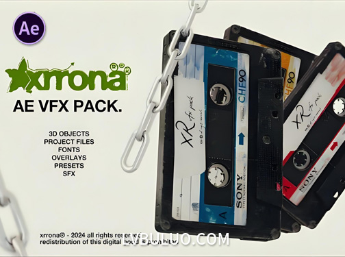 AE脚本-一键添加光效纹理颗粒叠加元素复古视觉特效包 Xrrona FX v1.0