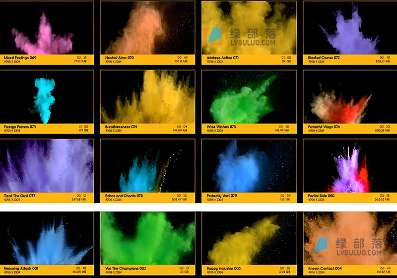 4K视频素材-130种炫彩粉末喷溅冲击喷洒飞溅特效动画