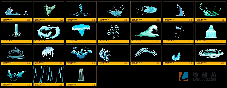 4K视频素材-109个二维卡通海浪液体水流波浪MG特效+AE工程文件 Comic Water FX