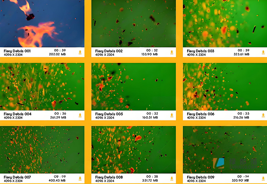4K视频素材-53组纸屑火焰燃烧碎片飞舞飘舞特效动画 Fiery Debris