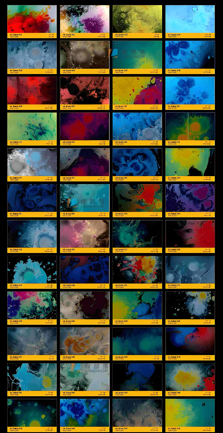 4K视频素材-50个彩色水墨飞溅渐变流体运动滴落特效合成动画 Ink Splats