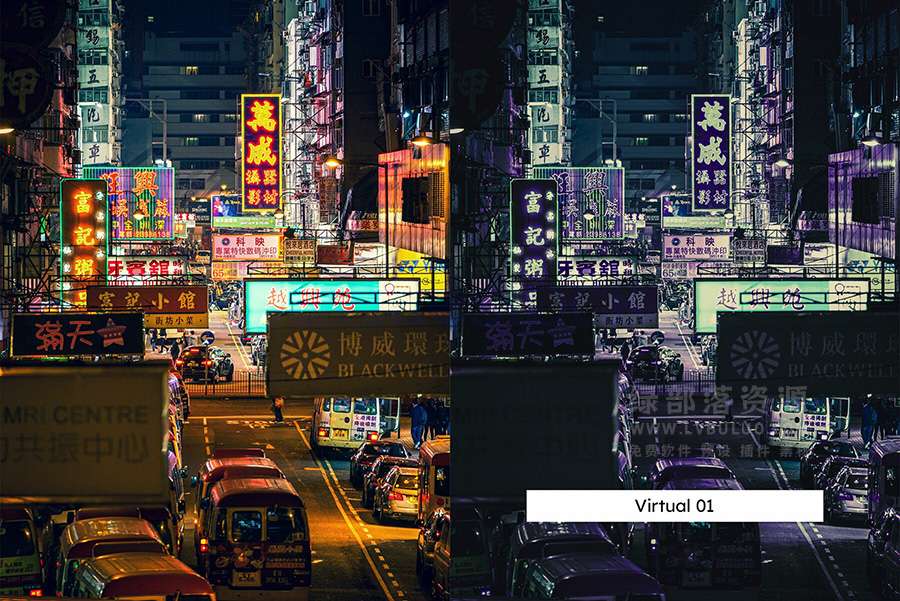 20个复古城市霓虹灯赛博氛围色彩图片视频调色预设 20 Cyber Retro Lightroom Presets