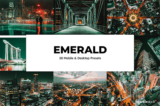 20个青橙翠绿色调城市夜景灯光街道图片视频调色预设 20 Emerald Lightroom Presets & LUTs