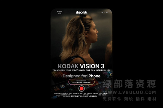 适用于Apple Log柯达Vision 3 500T 胶片效果调色预设 AbsoLUTS – Kodak Vision 3 Lut for iPhone