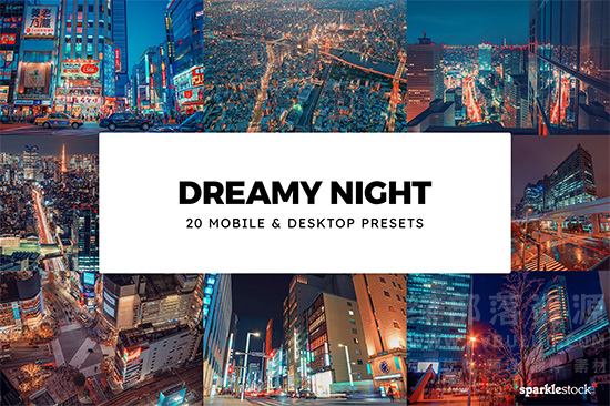 20个梦幻城市夜景哑光膜图片视频调色预设 20 Dreamy Night Lightroom Presets