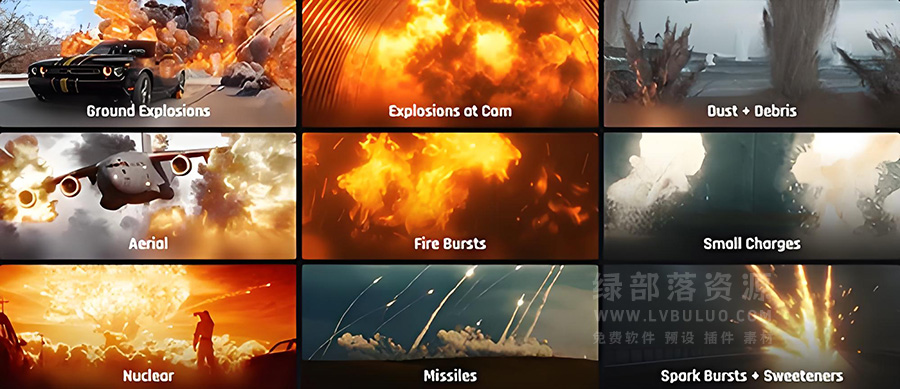 4K视频素材-189个炮弹气体高空爆炸火焰蘑菇云特效合成动画 Production Crate – Explosions