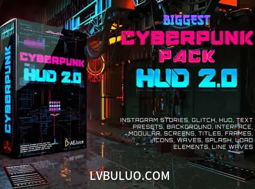 AE/PR模板+视频素材-赛博朋克文字未来科幻图形元素标题动画 Cyberpunk HUD V2