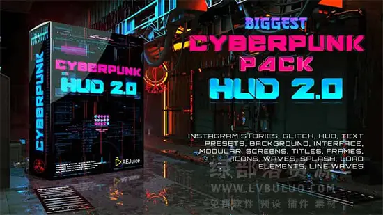AE/PR模板+视频素材-赛博朋克文字未来科幻图形元素标题动画 Cyberpunk HUD V2