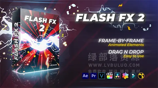 4K视频素材-100个MG能量闪电电流液体飞溅转场动画 Flash FX Pack 2