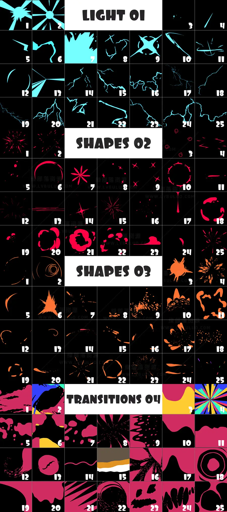4K视频素材-100个MG能量闪电电流液体飞溅转场动画 Flash FX Pack 2