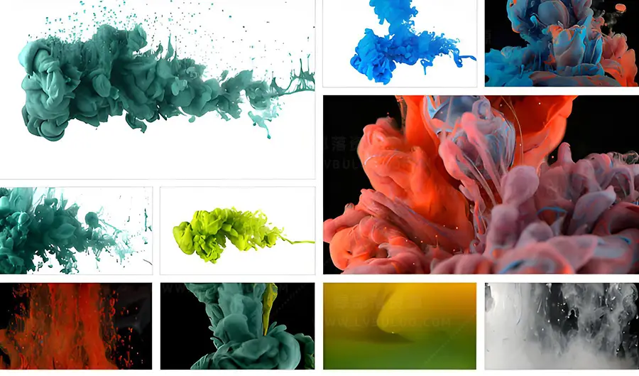 4K视频素材-50个彩色水墨烟雾溶解流体特写特效合成动画 mBackground Ink