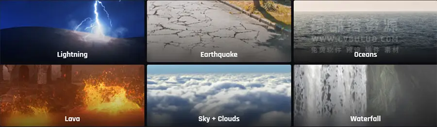 200多个电闪雷鸣乌云密布闪电暴雨沙尘暴地面破碎陨石特效视频 Natural Elements