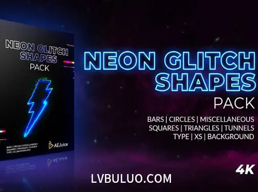 4K视频素材-72组霓虹灯发光故障闪烁赛博朋克特效动画 Neon Glitch Shapes