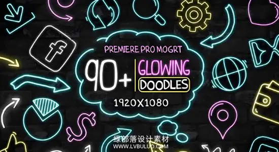 AE/PR模板 90种手绘涂鸦动画霓虹发光运动图形特效 90+ Glowing Doodles Pack Mogrt