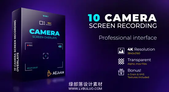 AE/PR模板+视频素材 10组相机取景器边框动画摄影机设置界面 AEJuice – Camera Screen Recordings Overlays