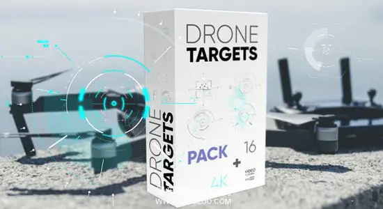 AE模板 16种无人机HUD动画空中追踪锁定目标科幻界面特效 Drone Targets Pack 4K