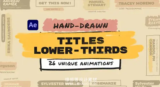AE模板 26个手绘画笔文字标题标签字幕条动画 Hand Drawn Brush Titles Lower Thirds