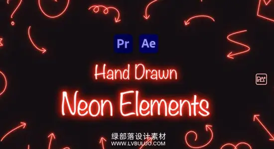 AE/PR模板 48种手绘霓虹线条动画发光图形元素 Hand Drawn Neon Elements