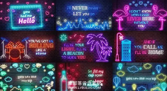 AE模板 30款潮流霓虹发光特效动态图形与文字歌词动画 Neon Lyrics Template