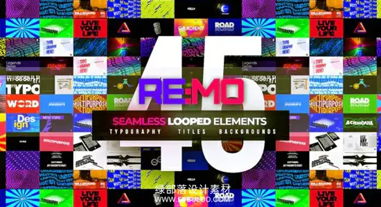 AE模板 45组创意图形文字标题排版无限循环动画 REMO – Looped Elements