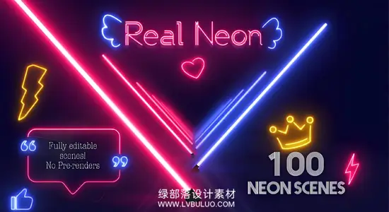 AE模板 100组霓虹发光动画创意真实图形特效 Real Neon