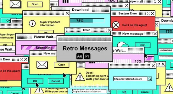 AE/PR模板 12组复古Windows弹窗动画经典风格图形特效 Retro Messages