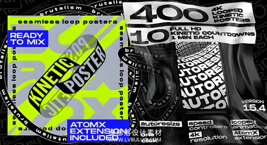 AE模板 410种海报文字排版动画创意时尚封面设计循环预设 Seamless Loop Kinetic Posters v15.4
