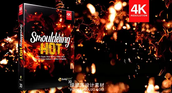 4K视频素材 100个木材熔岩燃烧焖烧火焰火星合成动画 Smouldering Hot