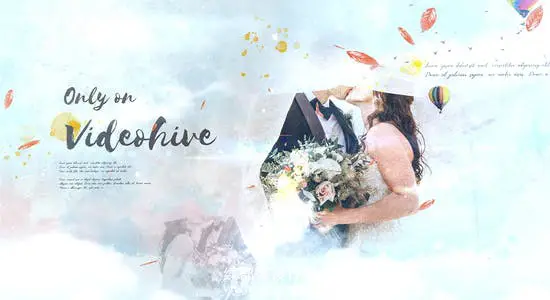 AE模板 浪漫婚礼情侣彩色水墨风格电子相册展示动画 Wedding Intro