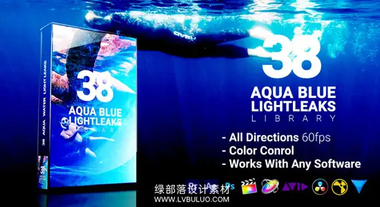 视频素材 5款梦幻水蓝色光晕动画抽象波纹流动特效 3D Light Leaks – Aqua Water Blue
