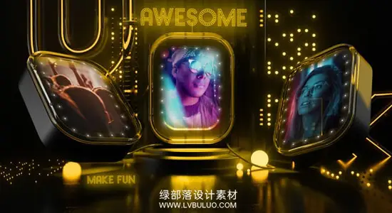 AE模板 尊贵黑金3D舞台奢华庆典灯光开场动画 3D Luxury Neon Intro Gold Fun Slideshow