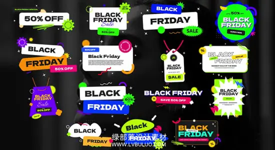 AE模板 15款黑色星期五购物标签促销打折文字动画 Black Friday Lower Third