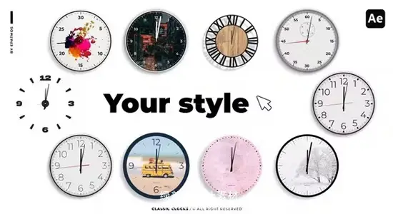 AE/PR模板 10款圆形时钟动画经典简洁数字计时特效 Classic Clocks