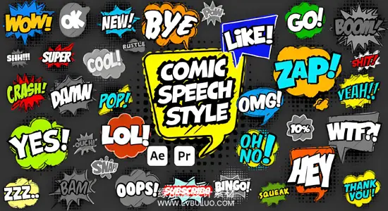 AE/PR模板 50组卡通综艺花字气泡文字标题动画 Comic Speech Style