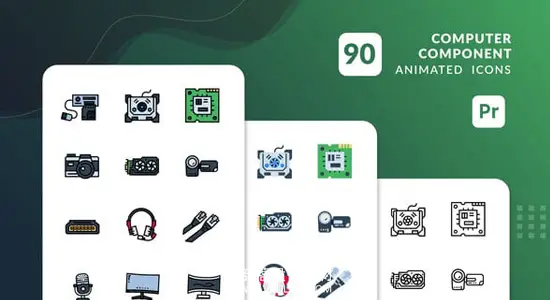 PR模板 90款电脑系统图标硬件组件演示动画 Computer Component Animated Icons