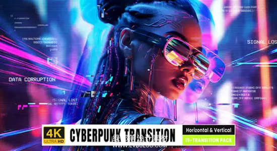达芬奇模板 炫酷赛博朋克故障效果数字视频转场预设 Cyberpunk Digital Glitch Transition For DaVinci Resolve