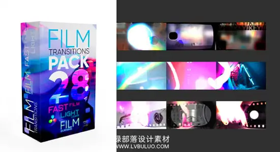达芬奇模板 28组胶片灼烧光效刮痕闪烁视频转场包 Film Transitions Pack