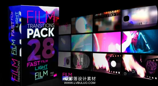 AE/PR模板 28组胶片灼烧光效刮痕闪烁视频转场包 Film Transitions Pack