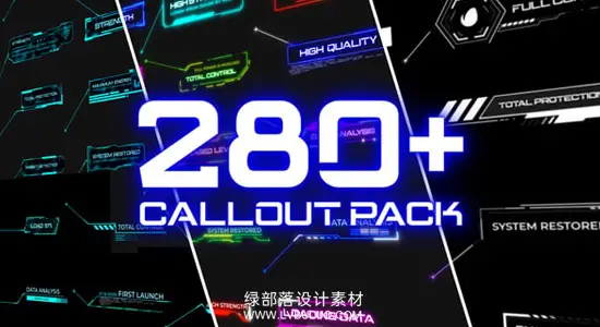 AE模板 280个科技霓虹故障特效发光指示线呼出注释动画 Glitch Callout Pack