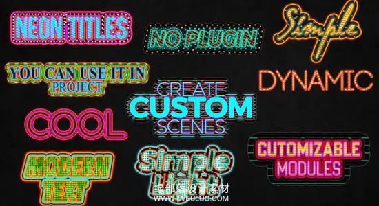 AE模板 10种霓虹灯标题动画彩色发光文字特效 Neon Text Pack