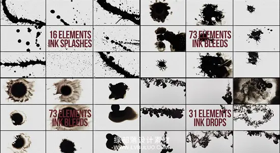 视频素材 120个水墨滴落飞溅动画扩散渗透特效 Package Of Fantastic Ink Elements
