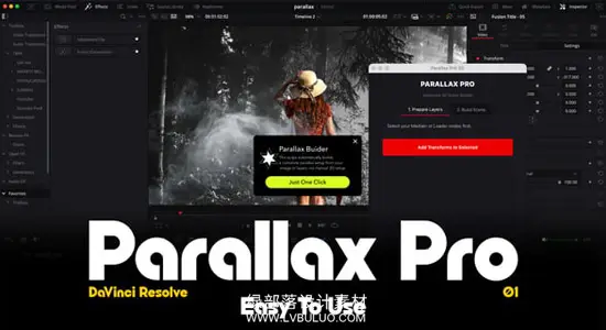 达芬奇脚本 快速创建3D摄像机视差动态景深特效工具 Parallax Pro – Davinci Resolve