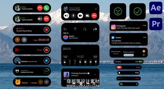 AE/PR模板 灵动岛通知动画手机UI显示通知栏特效 Phone UI Interface Pack