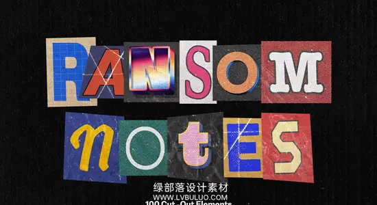 图片素材 100张复古剪贴画报字母数字符号拼贴元素 Ransom Letters Collection