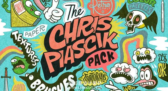 PS笔刷 120+复古90年代尼克动画风格海报插图绘画笔刷包 Retro Supply – The Chris Piascik Pack for Photoshop & Fresco