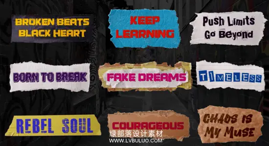 PR模板 18个创意撕纸胶带箔纸背景文字定格动画 Ripped Paper Tape Titles Vol.2