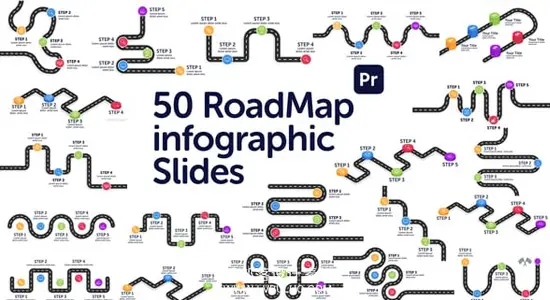 PR模板 51个简洁旅行图标路线图信息标注演示动画 Roadmap Infographics Slides for Premiere Pro